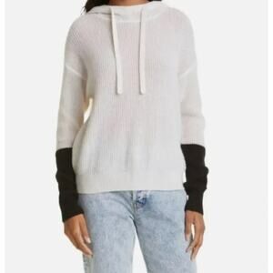 Cashmere ATM Hoodie Cream & Black Color Block Hooded Sweater Size M